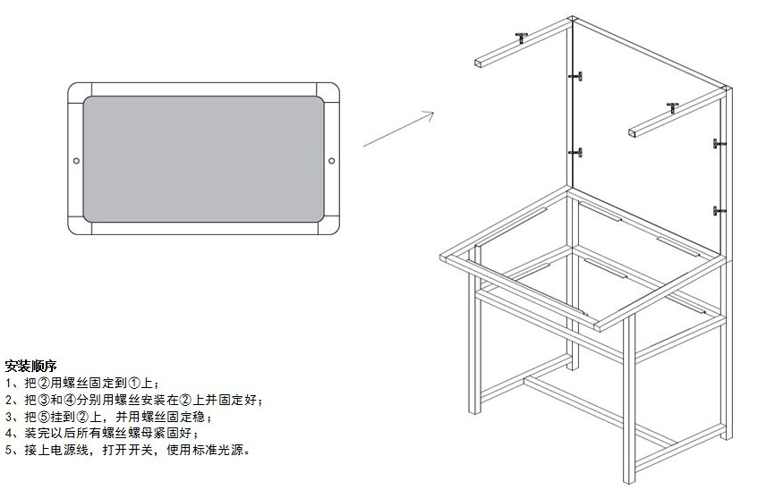 印刷標(biāo)準(zhǔn)光源箱安裝示意圖